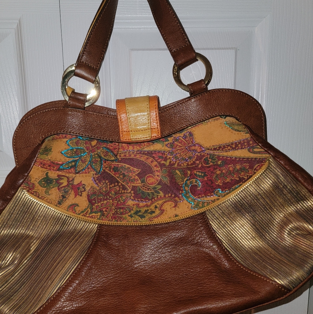 Brown Multi-Color Leather Shoulder Bag with Tassel - Picture 2 of 4